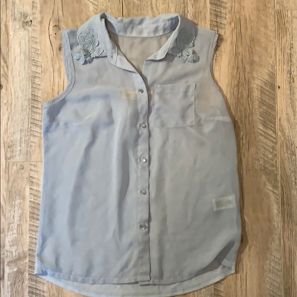 light blue/grey button-up